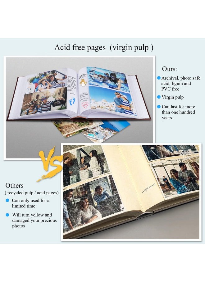 1DOT2 - Photo Album 4X6 220 Photos With Memo Slip-In Pockets, Premium Leather Cover Picture Albums 4X6 With Writing Space Hold Horizontal Photos For Wedding Baby Vacation Christmas Mother'S Day Brown - Image 1