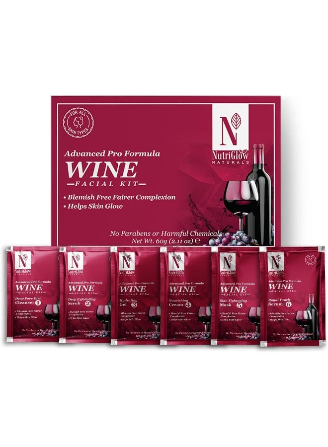 NutriGlow NATURAL'S Advanced Pro Formula Wine Facial Kit for Blemish Free Fairer Complexion & Helps Skin Glow (10gm each)
