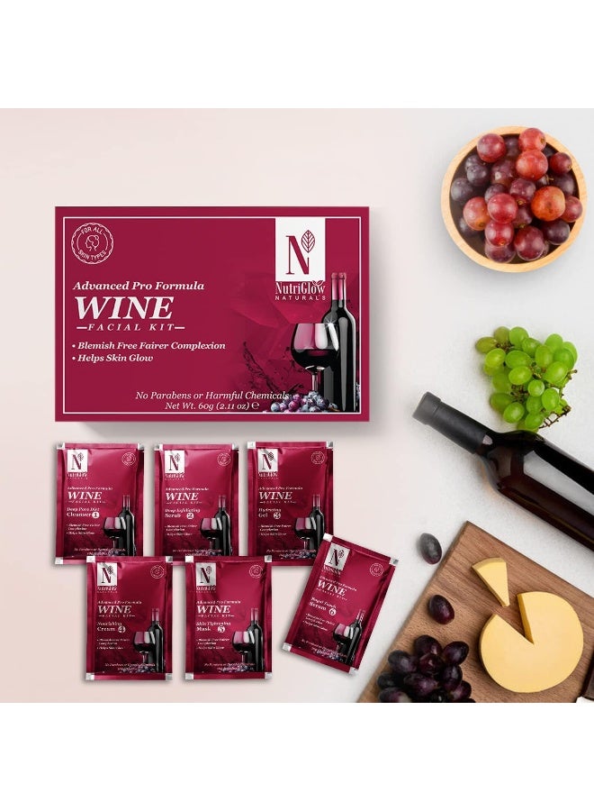 NutriGlow NATURAL'S Advanced Pro Formula Wine Facial Kit for Blemish Free Fairer Complexion & Helps Skin Glow (10gm each)