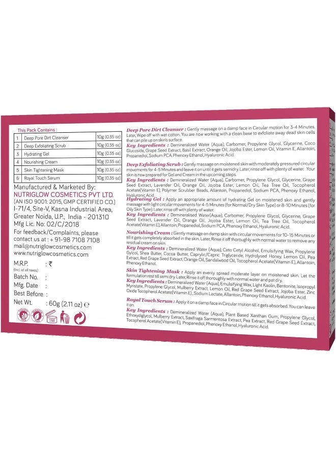 NutriGlow NATURAL'S Advanced Pro Formula Wine Facial Kit for Blemish Free Fairer Complexion & Helps Skin Glow (10gm each)