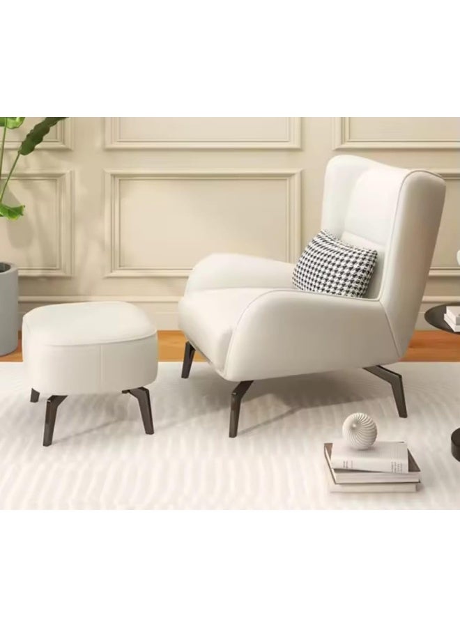 Modern Wingback Faux Leather Armchair with Ottoman - Image 3