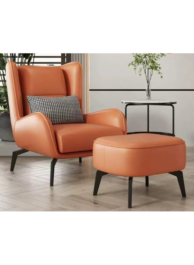 Modern Wingback Faux Leather Armchair with Ottoman - Image 1