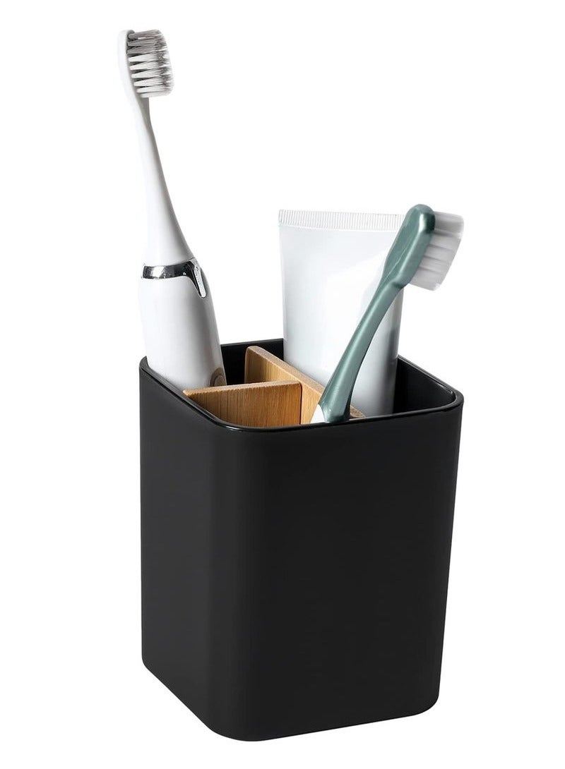 كيلا حامل فرشاة أسنان من الخيزران للحمامات، حامل فرشاة أسنان ومعجون أسنان بثلاث فتحات، منظم لطاولة الحمام لفرشاة الأسنان الكهربائية، وخيط تنظيف الأسنان، وشفرات الحلاقة (أسود) - Image 1