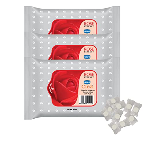 Ginni Clea Cleansing & Makeup Remover Wet Wipes - Rose (30 Wipes/Pack, Pack of 3) | Magic Coin Tablet Tissues (50 Pcs) - Image 1