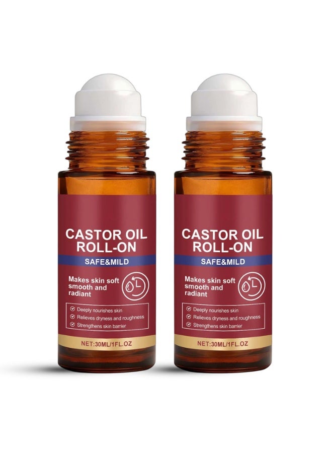 Organic Castor Oil Roll-On, Cold Pressed Castor Oil Roll-On with Roller Ball, Lightweight Moisturizing Oil for Face and Neck, Smooth Texture and Fresh Appearance (2PC) - Image 1