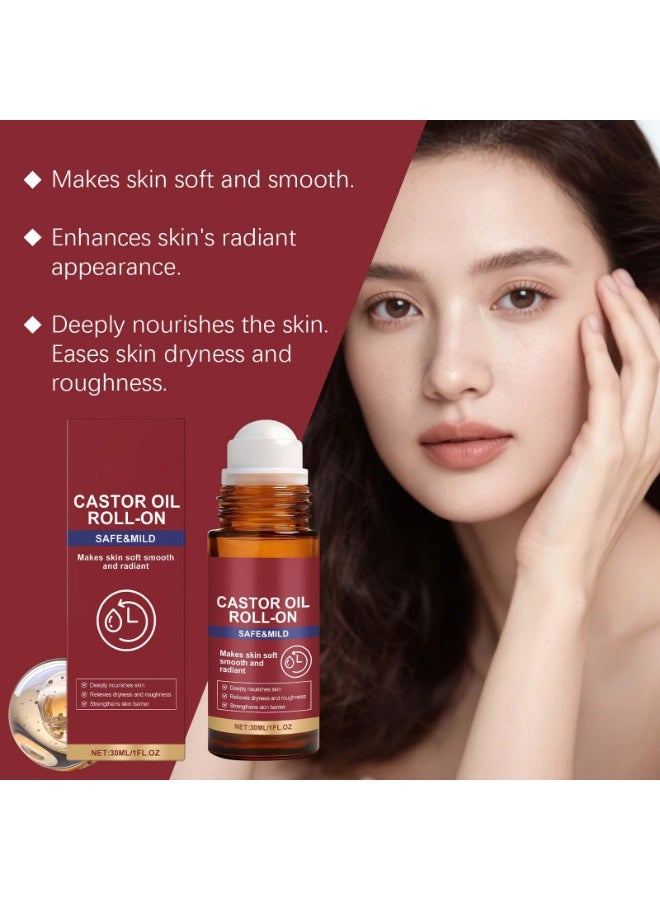Organic Castor Oil Roll-On, Cold Pressed Castor Oil Roll-On with Roller Ball, Lightweight Moisturizing Oil for Face and Neck, Smooth Texture and Fresh Appearance (2PC) - Image 2