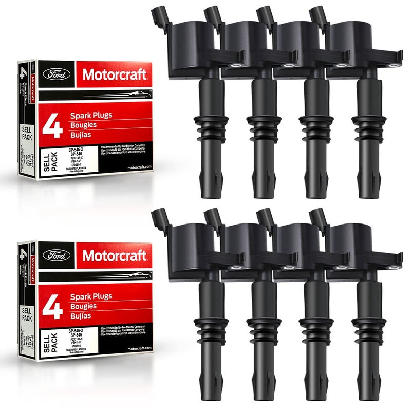 MAS Set of 8 Straight boot Ignition Coil Pack DG511 8 Motorcraft Platinum Spark Plugs SP515 SP546 Compatible with Ford Expedition F150 F250 Super Duty Lincoln 3L3E12A366CA C1541 FD508 UF537