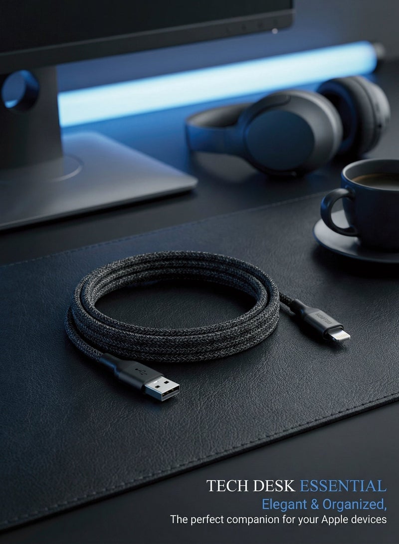 HooToo iPhone charging cable supports data transfer & 3A fast charging, and is made of durable, braided fabric. iphone cable original 1 meter with built in protection. lightning cable Compatible with iPhone 14, 13, 12, 11, X, XR, 8, and 7. - Image 2