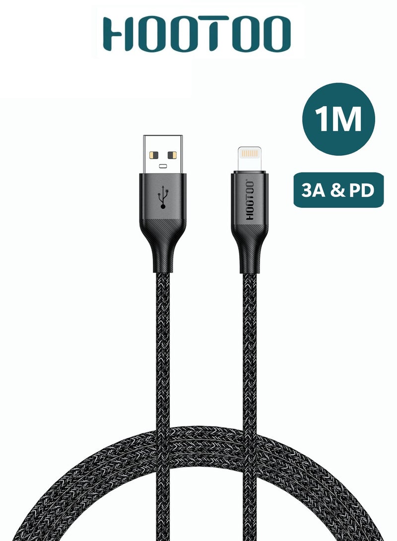 HooToo iPhone charging cable supports data transfer & 3A fast charging, and is made of durable, braided fabric. iphone cable original 1 meter with built in protection. lightning cable Compatible with iPhone 14, 13, 12, 11, X, XR, 8, and 7. - Image 1
