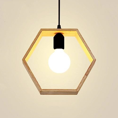 Groeien LED Modern Pendant Light, Creative Geometric, Nordic Wood Frame Pendant Lamp, Lighting Fixtures for Restaurant Dining Room and Cafe Decoration (3 Set Geomatric Round) - Image 5