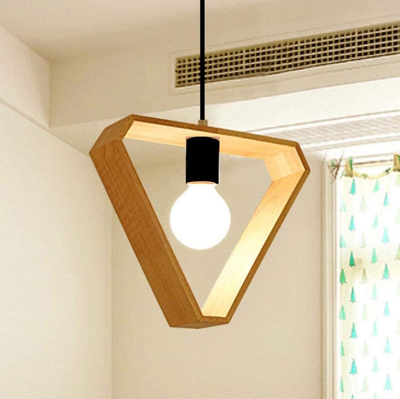 Groeien LED Modern Pendant Light, Creative Geometric, Nordic Wood Frame Pendant Lamp, Lighting Fixtures for Restaurant Dining Room and Cafe Decoration (3 Set Geomatric Round) - Image 4