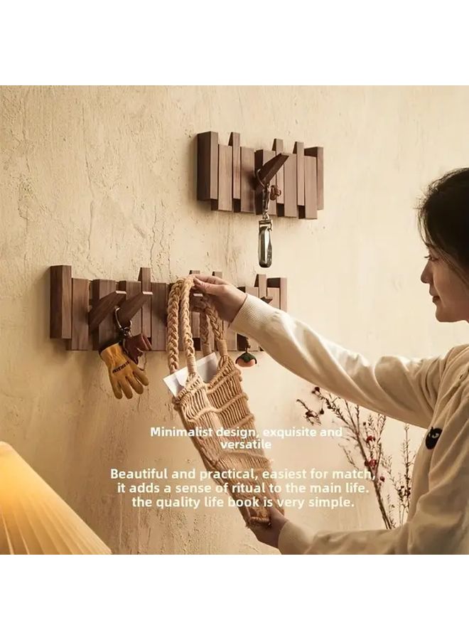 6Pcs Two Color Piano Key Wall Hooks Foldable Wooden Coat Rack Wall Mounted Storage - Image 3