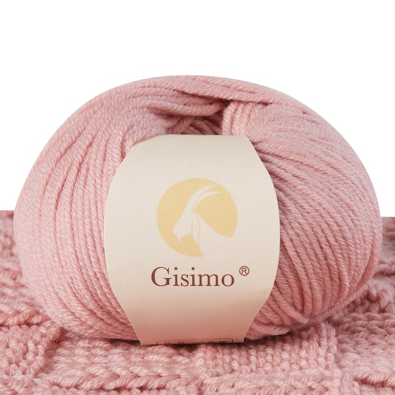Gisimo 100 Merino Wool Yarn 6Ply Luxurious and Soft Yarn for Hand Knitting Crocheting 176 OZ50g 127 yds116 Meters Light Pink 1 Ball