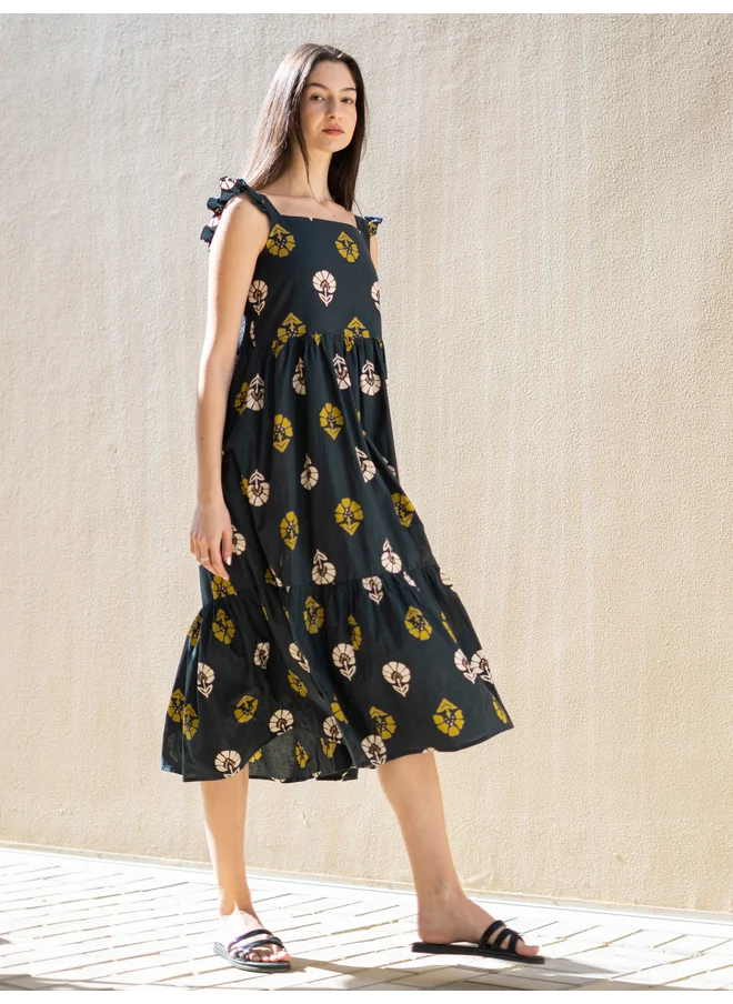 sanskrutihomes Sanskrutihomes All-Over Print Ruffle Trim A-Line Knee-Length Dress