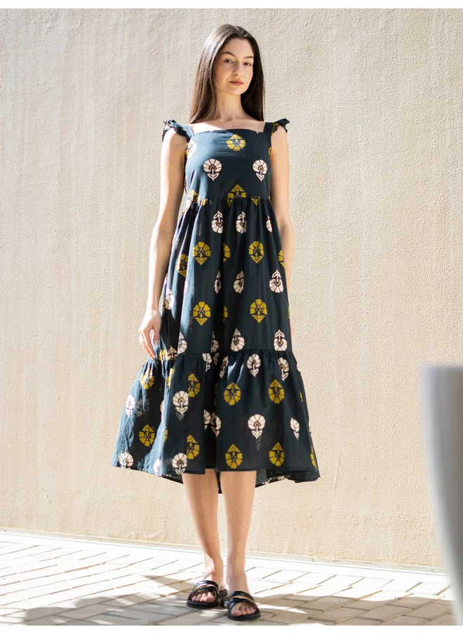 sanskrutihomes Sanskrutihomes All-Over Print Ruffle Trim A-Line Knee-Length Dress