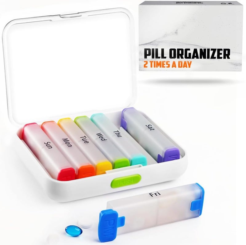 INKULTURE Weekly Medicine Organizer Box 02 Times a Day, Daily Tablets Container Case | Travel Pill Box For 07 days | White | 01 Pcs - Image 1
