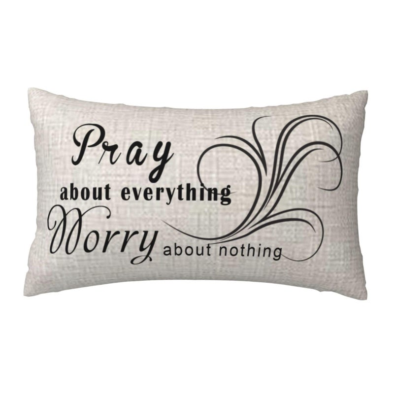 NIDITW Inspirational Words Throw Pillow Cover 12x20 Inches Pray About Everything Worry About Nothing Lumbar Cotton Linen Cushion Case for Sofa Couch Bed Home Decor Pray