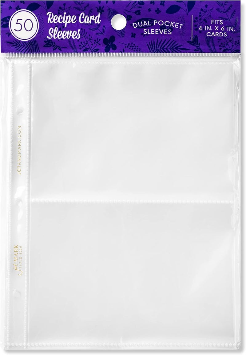 Jot  Mark أغلفة الصفحات للحافظة من جوت آند مارك لبطاقات الوصفات أو الصور مقاس 4×6، 25 غلاف (عبوتان) | أغلفة واقية بلاستيكية تناسب حافظات الحلقات الثلاث مقاس 8.5×9.5 بوصة - Image 1