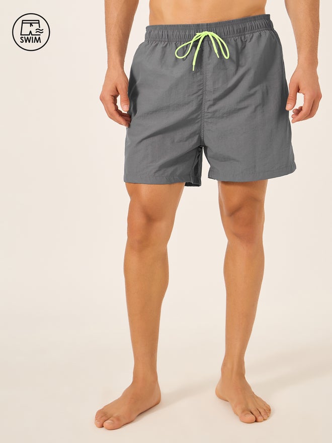 Styli Solid Regular Swim Shorts with Contrast Drawstring - Image 1