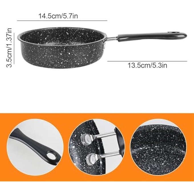 KASTWAVE Mini Frying Pan 14 Cm NonStick Granite Coating Portable Aluminum Pan For Eggs Camping Small Kitchen Black - Image 3