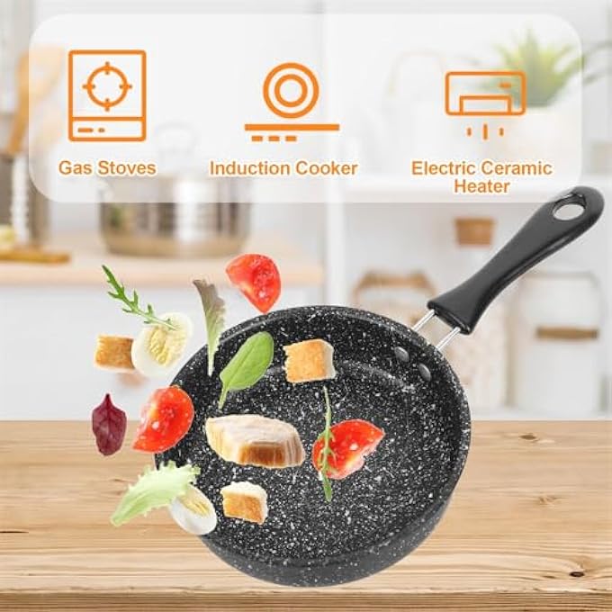 KASTWAVE Mini Frying Pan 14 Cm NonStick Granite Coating Portable Aluminum Pan For Eggs Camping Small Kitchen Black - Image 4