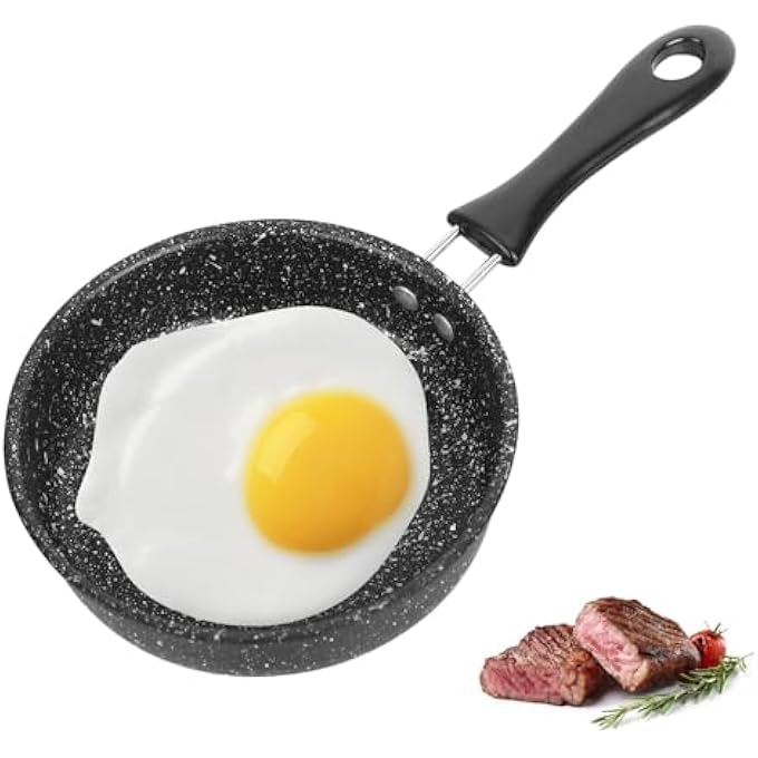 KASTWAVE Mini Frying Pan 14 Cm NonStick Granite Coating Portable Aluminum Pan For Eggs Camping Small Kitchen Black - Image 2