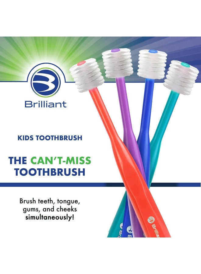 Brilliant Oral Care Kids Toothbrush with Soft Bristles and Round Head, for a Child Approved, Easy to Use All-Around Clean Mouth, Ages 5-9 Years, Red Purple Royal, 3 Pack - Image 2