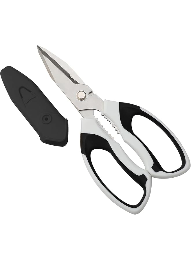 إيروريكس مقص متعدد الأغراض شديد التحمل مقاس 8 بوصات مع حقيبة واقية مقص حاد متعدد الأغراض للسجاد والأسلاك والكرتون والجلد والنسيج ومقصات سهلة القطع وأدوات لليد اليسرى واليمنى، أبيض - Image 1