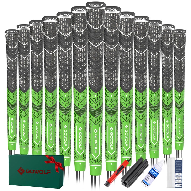 Gowolf Golf Grip Cord Rubber Multicompound Golf Driver Irons Club Choose 13 Grips with 15pcs Tapes Or Full Kit choose one Green13 grips with kit Midsize - Image 2