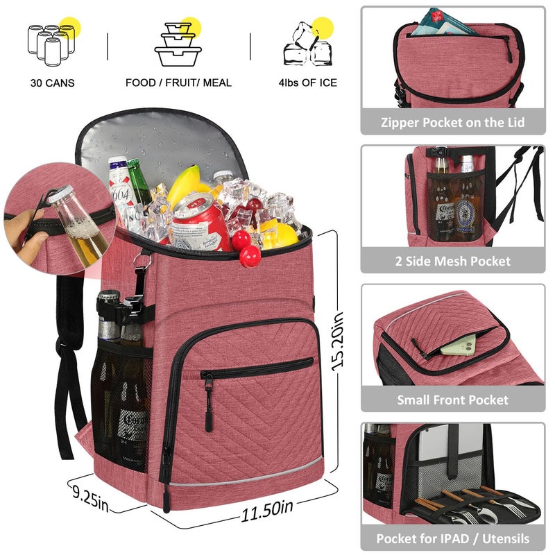 Capolo Cooler Backpack Insulated Leakproof Waterproof Backpack Cooler Bag 30 Cans, Large Capacity Lightweight Travel Camping Beach Backpack Cooler Ice Chest for Men and Women, Pink - Image 2