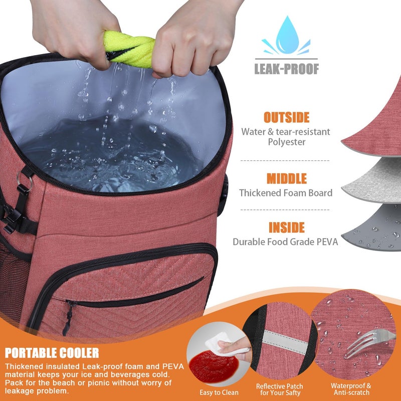 Capolo Cooler Backpack Insulated Leakproof Waterproof Backpack Cooler Bag 30 Cans, Large Capacity Lightweight Travel Camping Beach Backpack Cooler Ice Chest for Men and Women, Pink - Image 3
