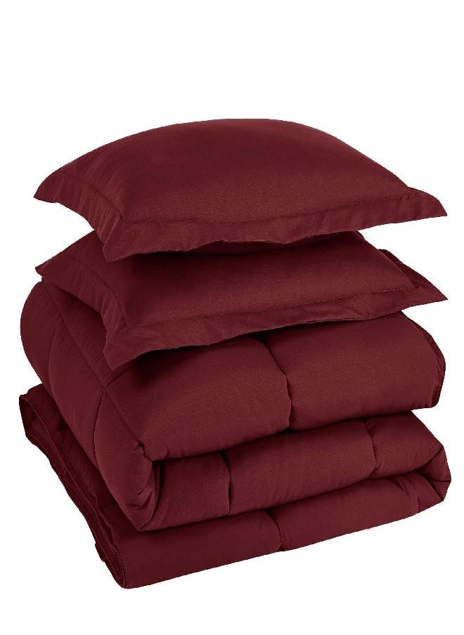 Chezmoi Collection Chezmoi Collection 3-Piece Down Alternative Comforter Set - Lightweight All Seasons Luxurious Brushed Microfiber Comforter (Queen, Burgundy)  - Image 4