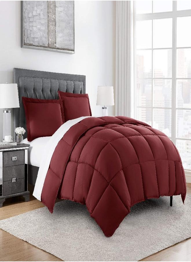 Chezmoi Collection Chezmoi Collection 3-Piece Down Alternative Comforter Set - Lightweight All Seasons Luxurious Brushed Microfiber Comforter (Queen, Burgundy)  - Image 3