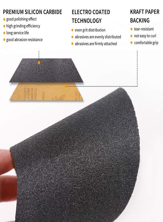 LANNEY Sand Paper, 120 to 2500 Fine Grit Sandpaper Assortment Pack with Sanding Block Sander, Wet Dry Waterproof Abrasive Sandpaper Sheets for Automotive Wood Metal Polishing Finishing, 9х3.6 Inch - Image 2