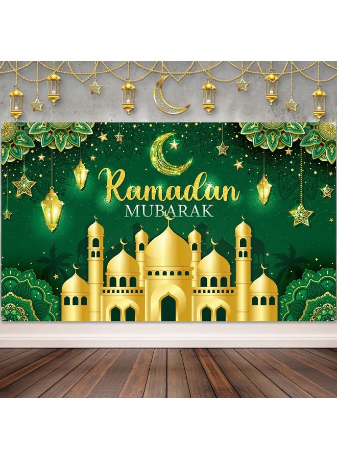 Boyiee Ramadan Mubarak Decorations Backdrop Banner Muslim Ramadan Kareem Background Eid Mubarak Sign Photo Booth Backdrop Background for Home Muslim Eid Al Fitr Party Supplies(Green) - Image 1
