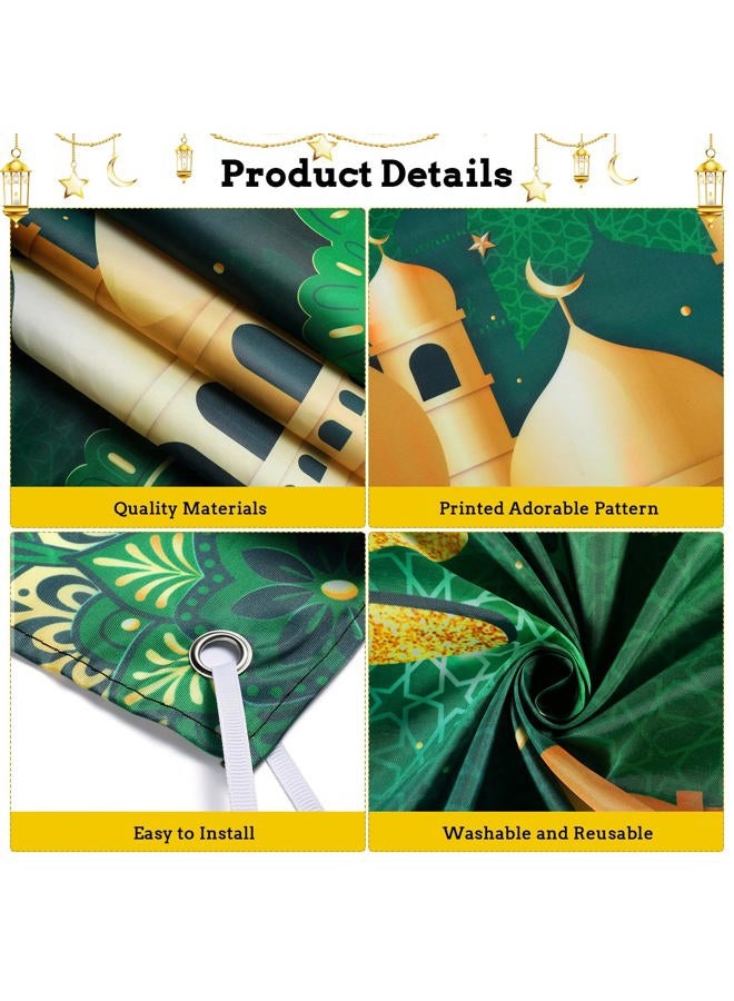 Boyiee Ramadan Mubarak Decorations Backdrop Banner Muslim Ramadan Kareem Background Eid Mubarak Sign Photo Booth Backdrop Background for Home Muslim Eid Al Fitr Party Supplies(Green) - Image 3