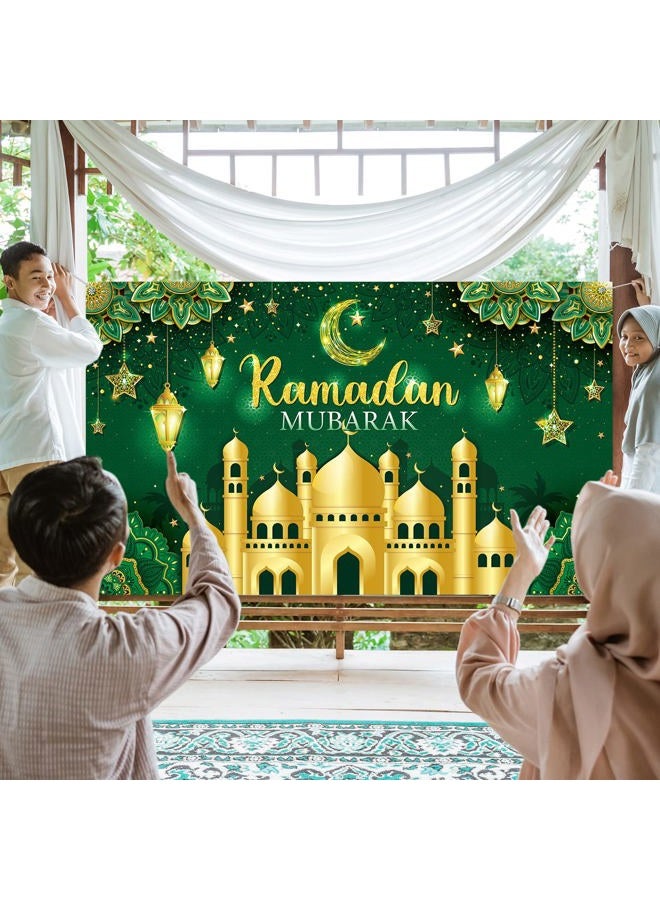 Boyiee Ramadan Mubarak Decorations Backdrop Banner Muslim Ramadan Kareem Background Eid Mubarak Sign Photo Booth Backdrop Background for Home Muslim Eid Al Fitr Party Supplies(Green) - Image 4