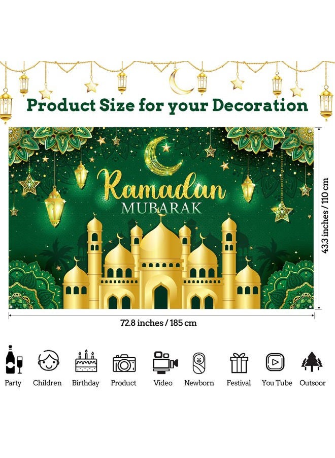 Boyiee Ramadan Mubarak Decorations Backdrop Banner Muslim Ramadan Kareem Background Eid Mubarak Sign Photo Booth Backdrop Background for Home Muslim Eid Al Fitr Party Supplies(Green) - Image 2