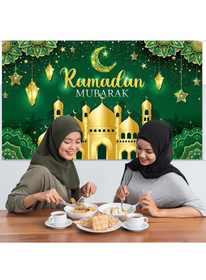 Boyiee Ramadan Mubarak Decorations Backdrop Banner Muslim Ramadan Kareem Background Eid Mubarak Sign Photo Booth Backdrop Background for Home Muslim Eid Al Fitr Party Supplies(Green) - Image 5