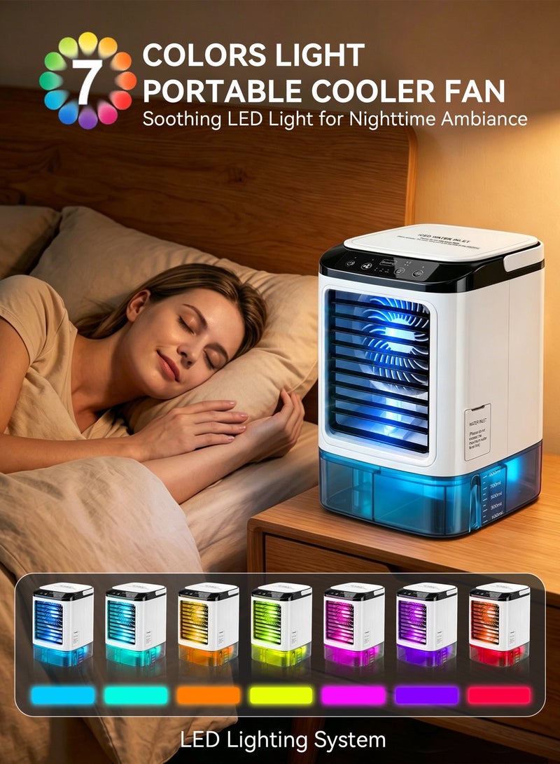 Portable Air Cooler, Mini Evaporative Air Cooler, 3-Speed Adjustable, 2 Spray Modes, 900ml Water Tank with Ice Box, Suitable for Living Room, Bedroom, Office, Study, White - Image 4
