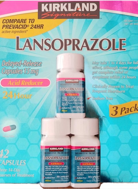 Kirkland Lansoprazole Delayed-Release Total 42 Capsules, Blue,14 Count (Pack of 3)
