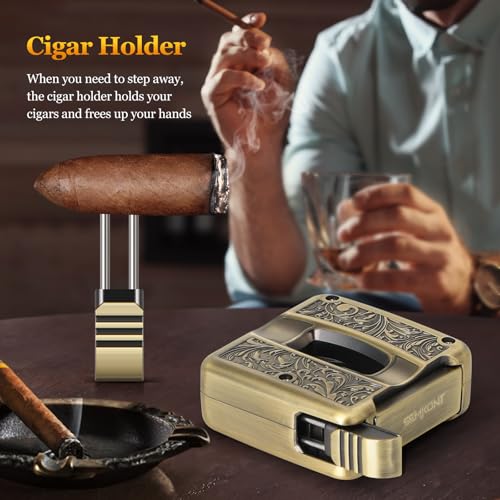 SEMKONT Cigar Cutter,Portable Multifunction V Cut Cigar Cutter, 4 in 1 Stainless Steel Guillotine with Cigar Punch,Cigar Holder and Twin Nubber,Suitable for Max 60 Ring Gauge Cigars (Yellow) - Image 5