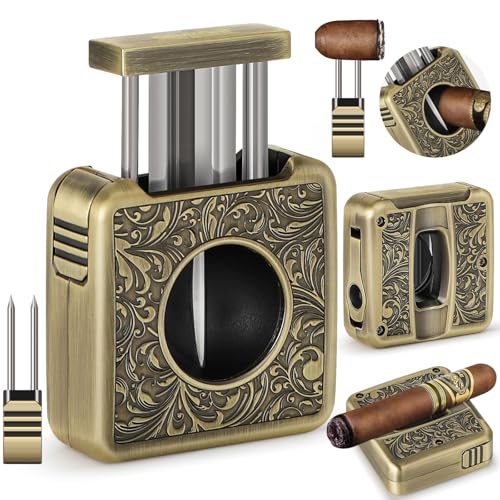SEMKONT Cigar Cutter,Portable Multifunction V Cut Cigar Cutter, 4 in 1 Stainless Steel Guillotine with Cigar Punch,Cigar Holder and Twin Nubber,Suitable for Max 60 Ring Gauge Cigars (Yellow) - Image 1
