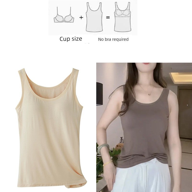 Modal spaghetti strap vest underwear women's integrated pajamas with chest pads summer thin home top no bra - Image 3