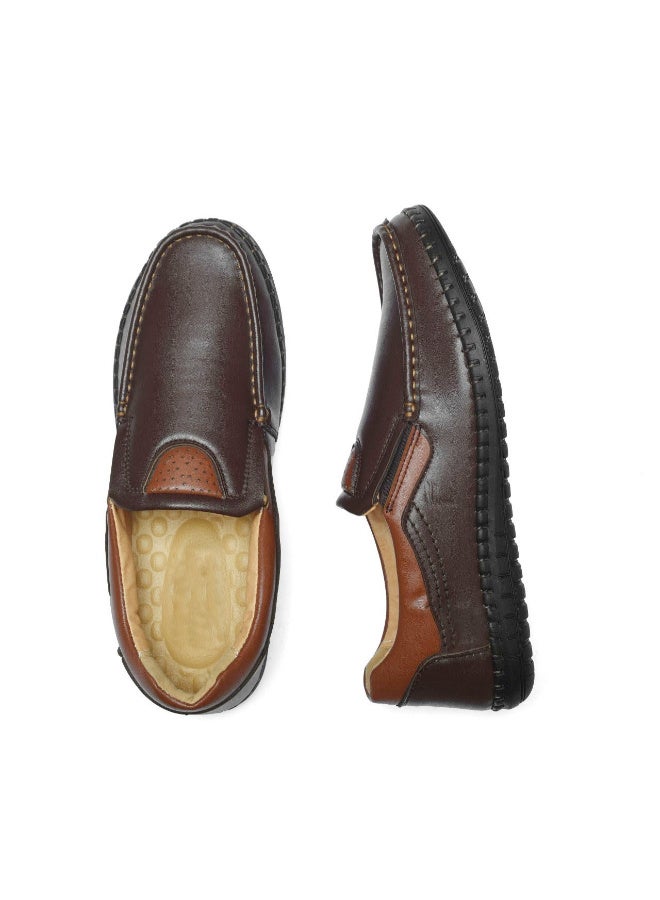 حذاء بني جلد كاجوال - نعل طبي مريح ومرن