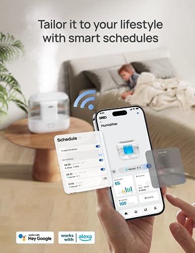 Dreo Smart Humidifier, Cool Mist Humidifiers for Bedroom, Quiet 4L Top Fill Ultrasonic Humidifiers for Home Office Plant & Baby with Nightlight, LED Display, 36H Runtime, APP/Voice Control, HM311S - Image 2