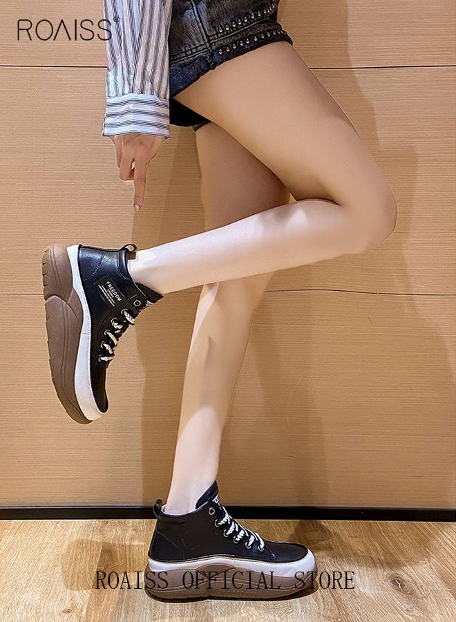 roaiss Ladies High Top Shoes Women New Platform Thick Sole Comfortable Walking Sneakers Lace Up Casual Sports Athlesiure Shoes  - Image 4