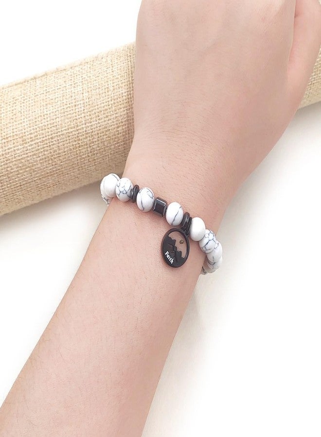 Tobestu Christian Faith Jewelry Mountain Mustard Seed Spiritual Bracelets for Women | 8mm White Turquoise Beaded Bracelet for Prayer | Y4107 - Image 2