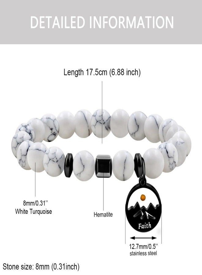 Tobestu Christian Faith Jewelry Mountain Mustard Seed Spiritual Bracelets for Women | 8mm White Turquoise Beaded Bracelet for Prayer | Y4107 - Image 3