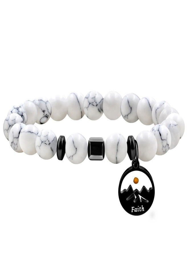 Tobestu Christian Faith Jewelry Mountain Mustard Seed Spiritual Bracelets for Women | 8mm White Turquoise Beaded Bracelet for Prayer | Y4107 - Image 1
